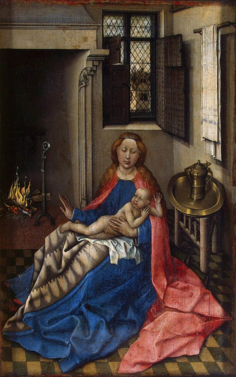 Madonna with the Child by a Fireplace