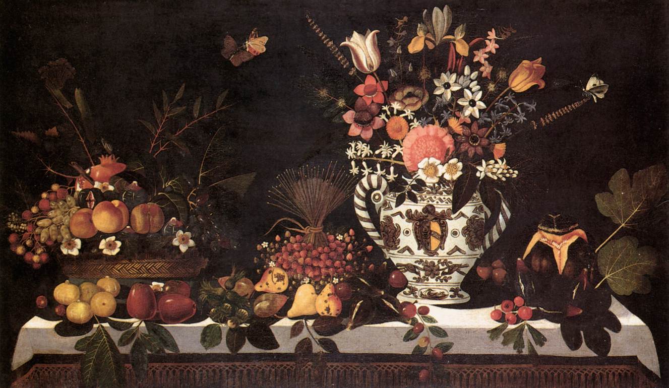 Fruit Still-Life with a Vase of Flowers