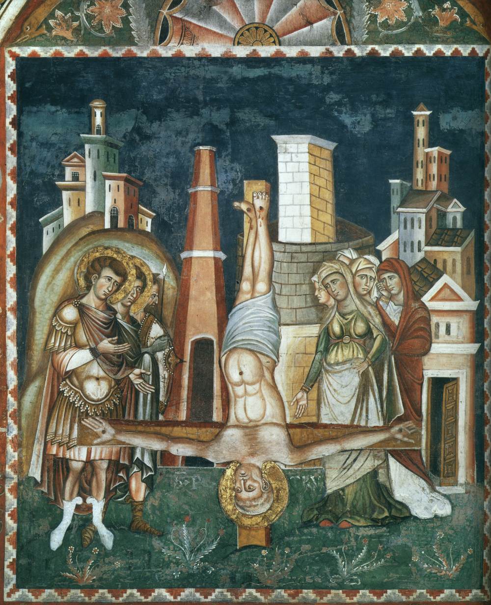 Crucifixion of St Peter (south wall, left)