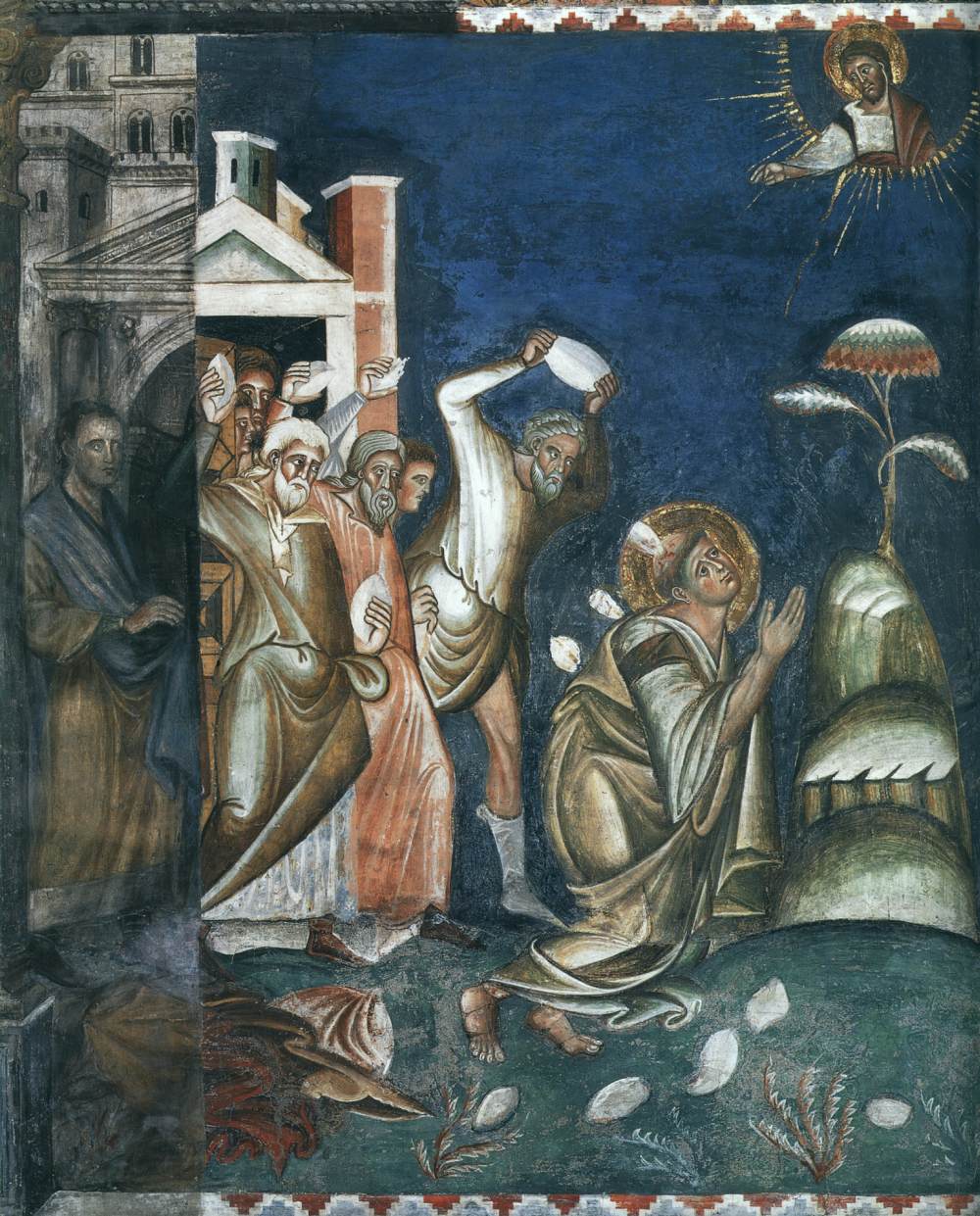 Stoning of St Stephen (west wall, left)