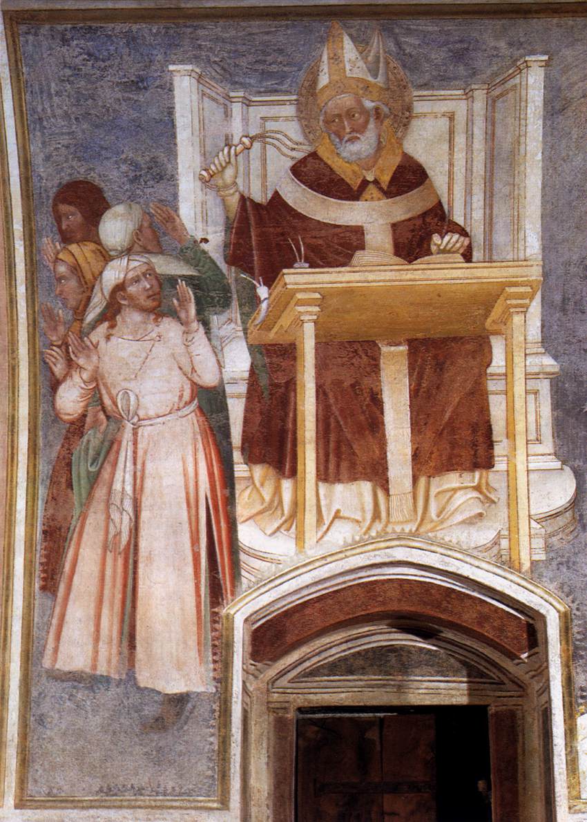 St Ambrose Enthroned Flagellating Two Heretics
