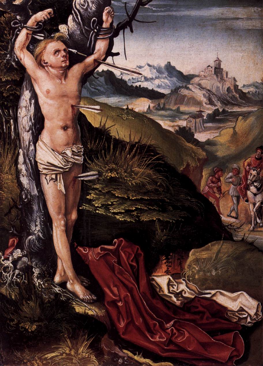 Martyrdom of St Sebastian (left panel)