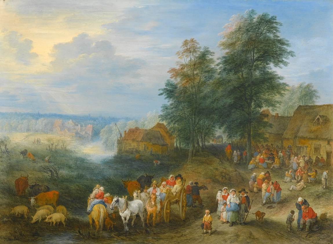 Travellers and Their Herds Departing from a Village