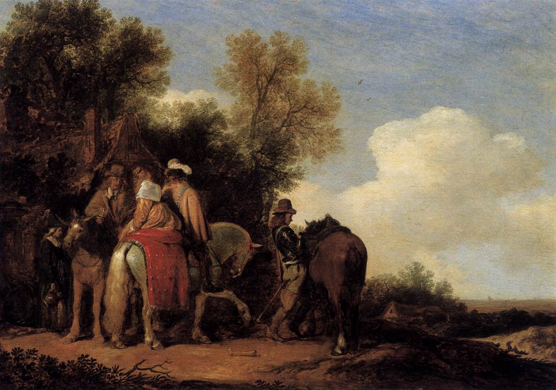 A Party of Riders Resting beside an Inn