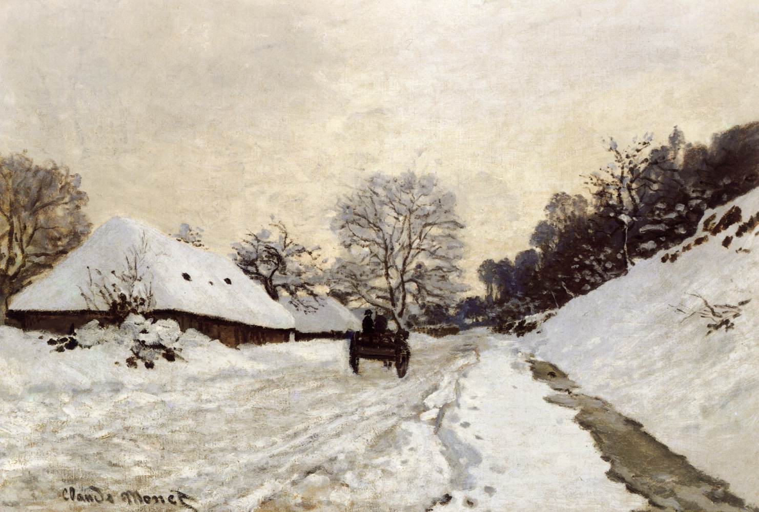 A Cart on the Snowy Road at Honfleur