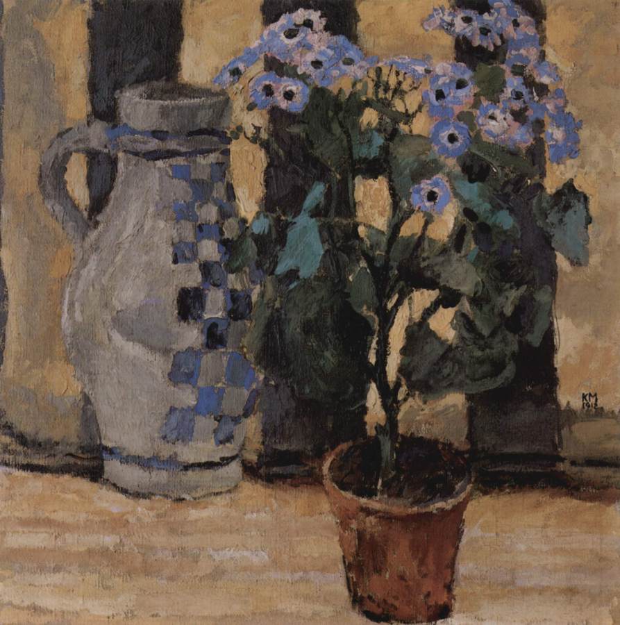 Flowers in pot and ceramic jug