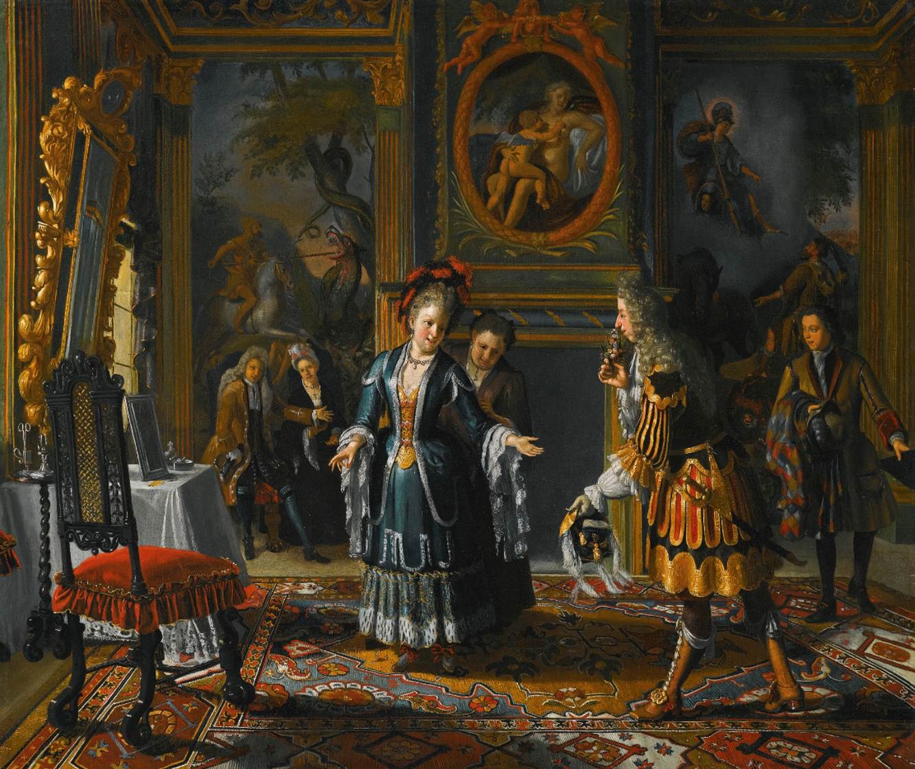Interior with an Elegant Lady Receiving a Suitor