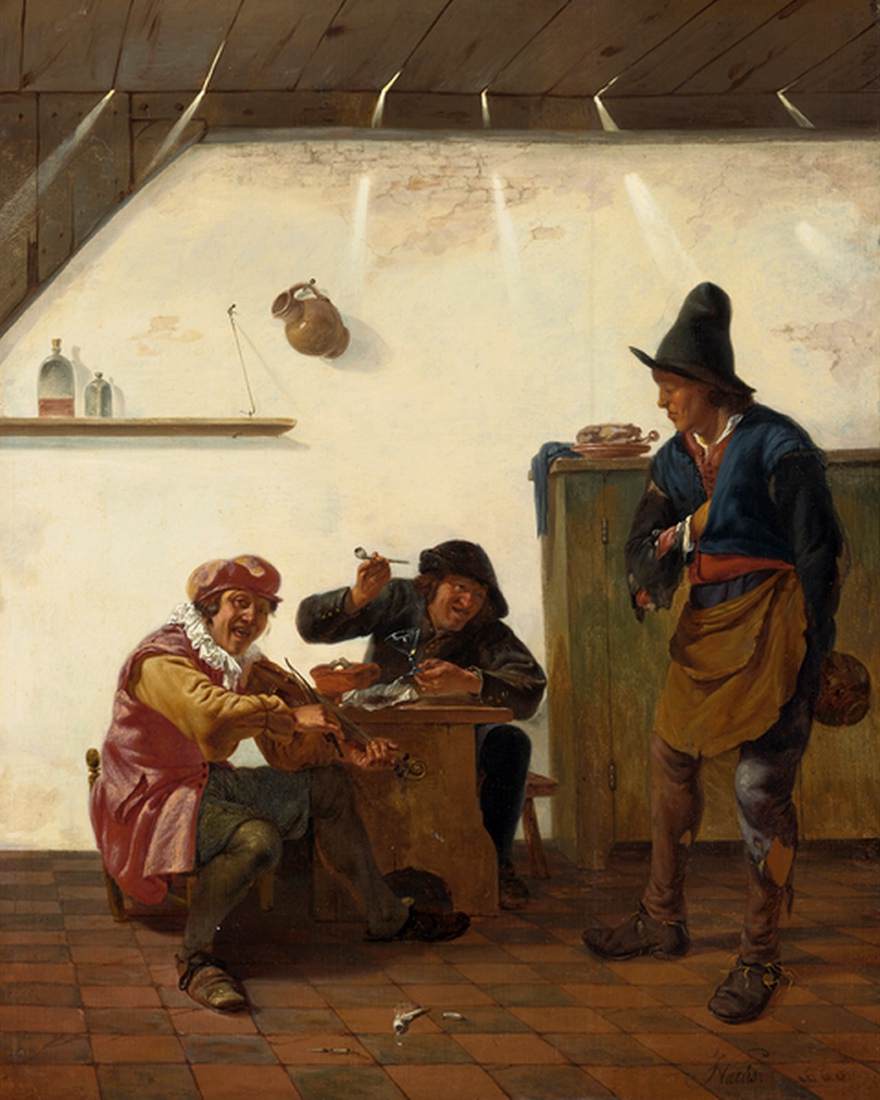 Peasants Smoking and Making Music in an Inn