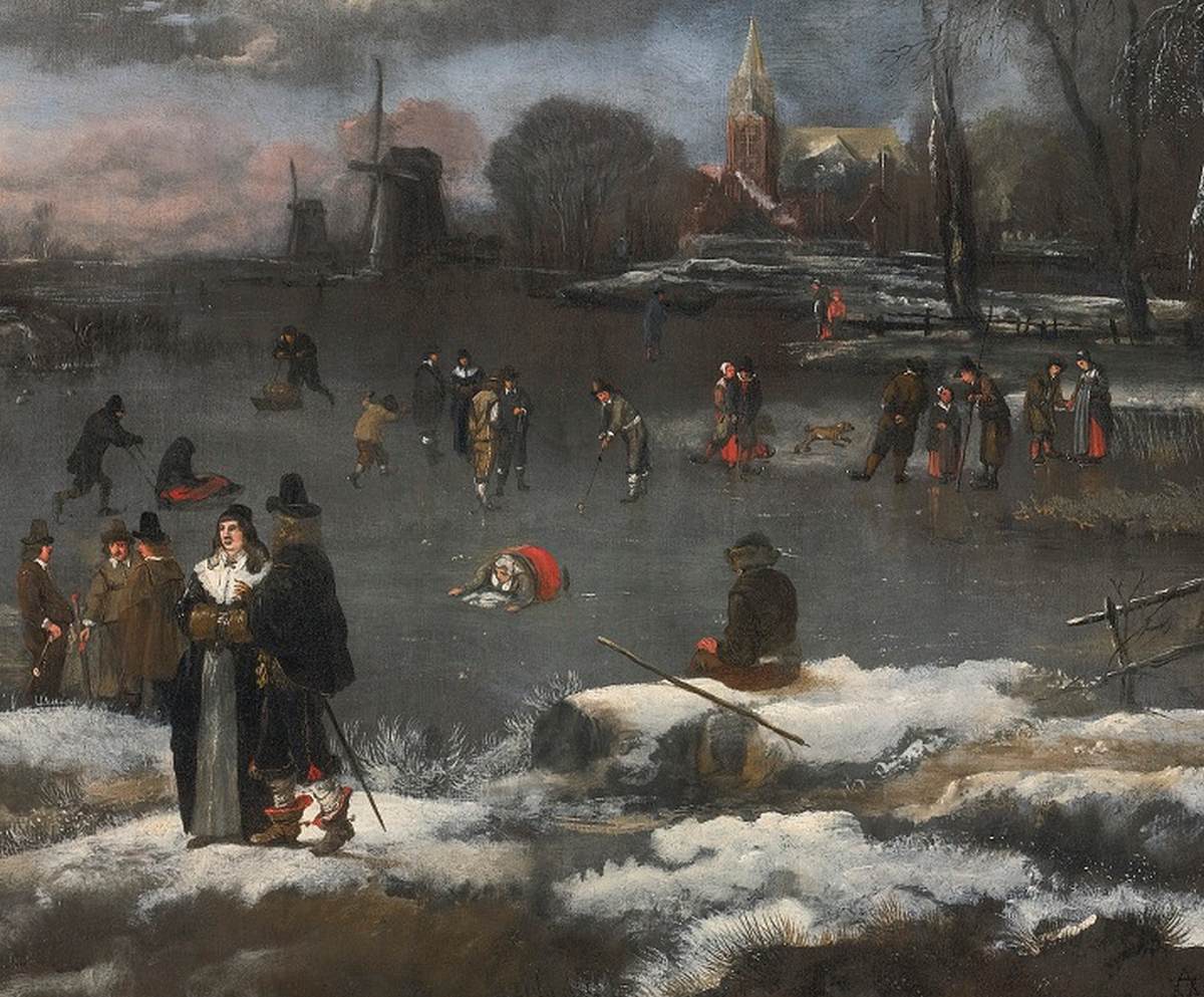 Skaters and Kolf Players on a Frozen River (detail)