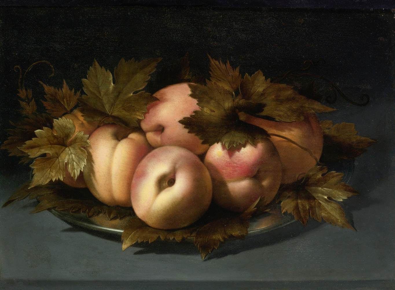 Still-Life of Peaches on a Pewter Plate