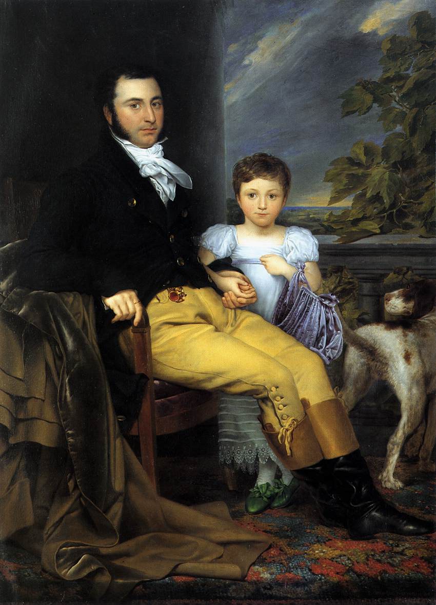 Portrait of a Prominent Gentleman with his Daughter and Hunting Dog