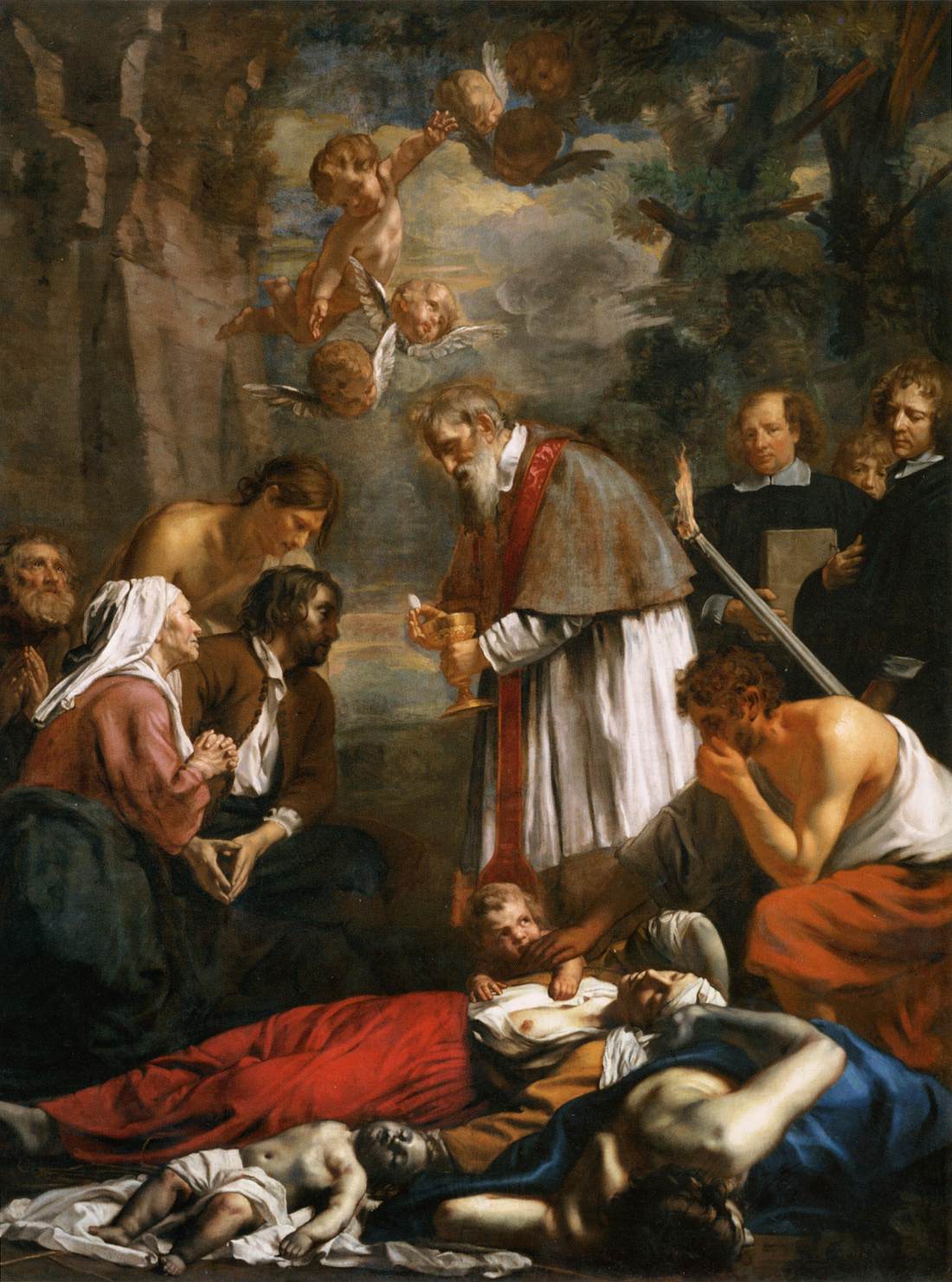 St Macarius of Ghent Giving Aid to the Plague Victims