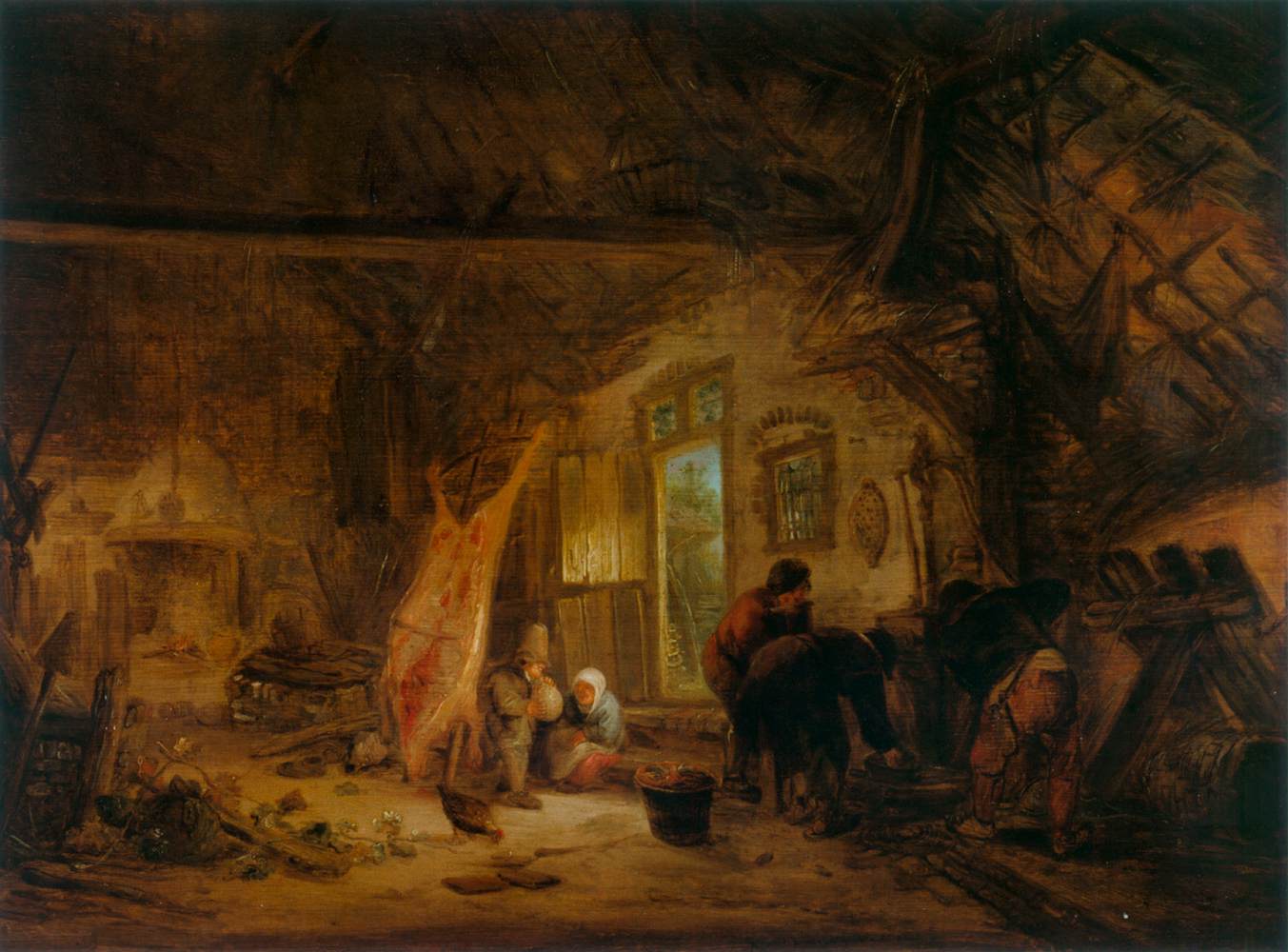 A Barn Interior with a Slaughtered PIg