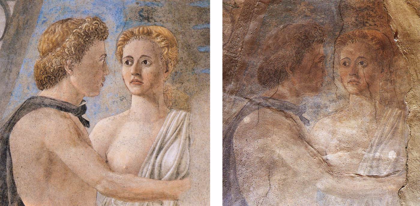 A detail after and before restoration