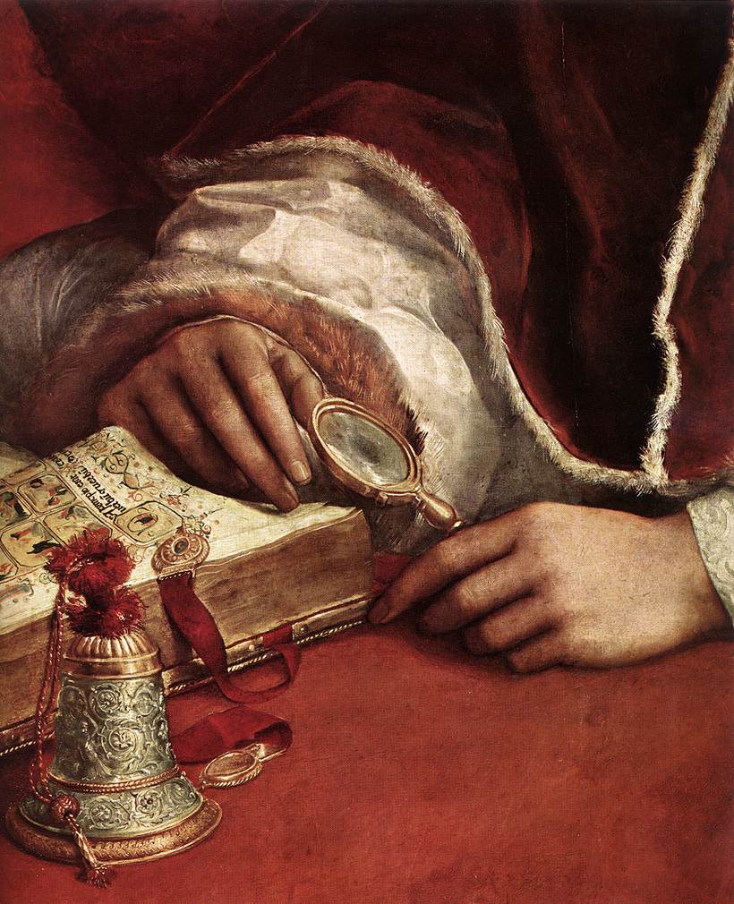 Pope Leo X with Cardinals Giulio de' Medici and Luigi de' Rossi (detail)