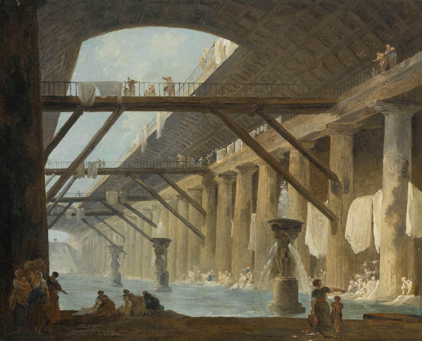 Ancient Roman Bath with Women Washing Laundry