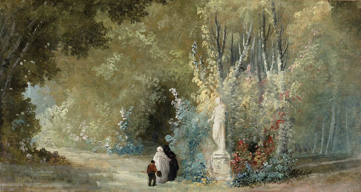 Landscape with Three Figures before a Statue