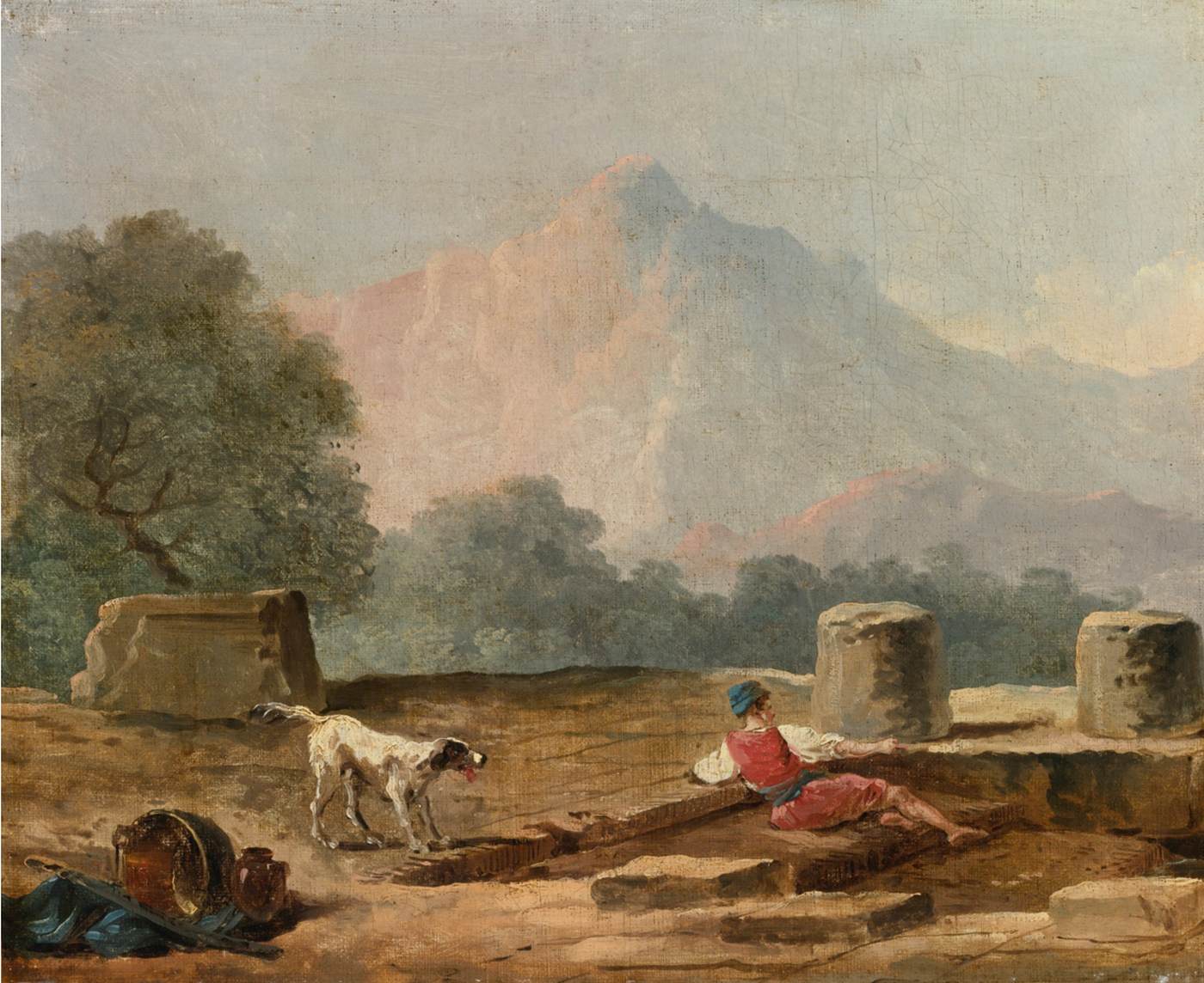 A Boy and a Dog among Ruins
