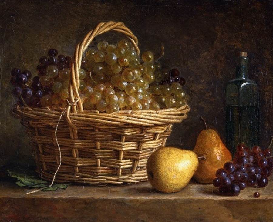 Still-Life with Basket of Grapes and Bottle of Wine