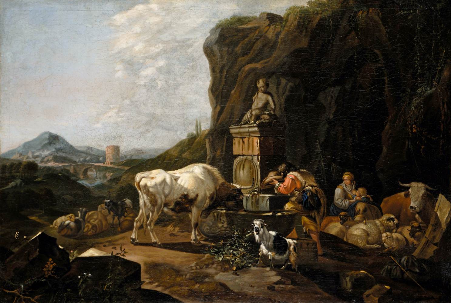 Cow and Shepherd at Well