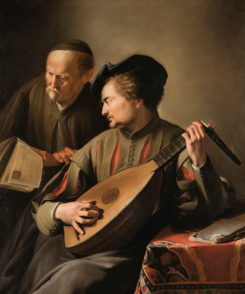 Lute Player Accompanying an Old Man Holding a Musical Score