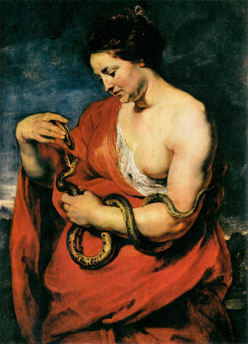 Hygeia Nourishing the Sacred Serpent