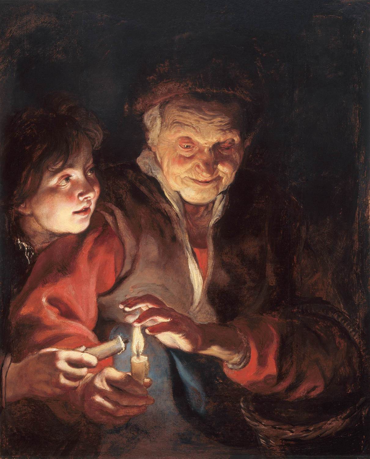 Old Woman and Boy with Candles