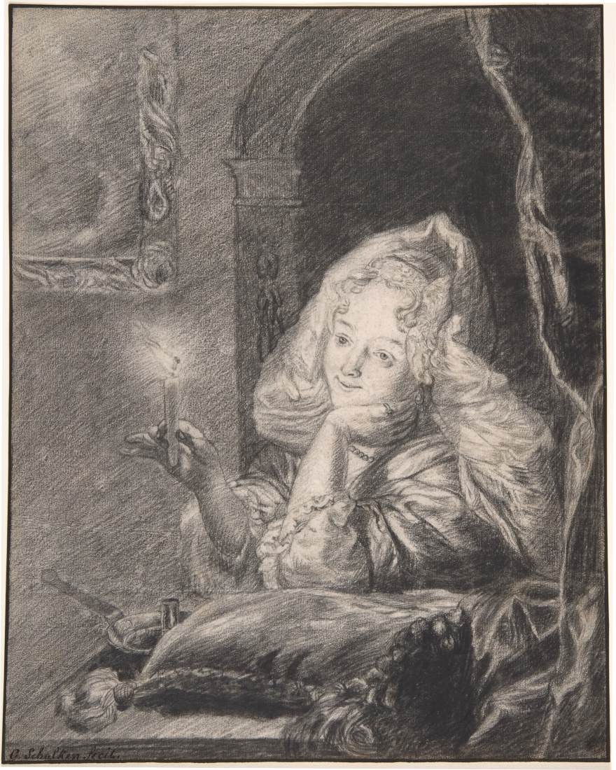 Young Woman Seated at a Table, Holding a Candle