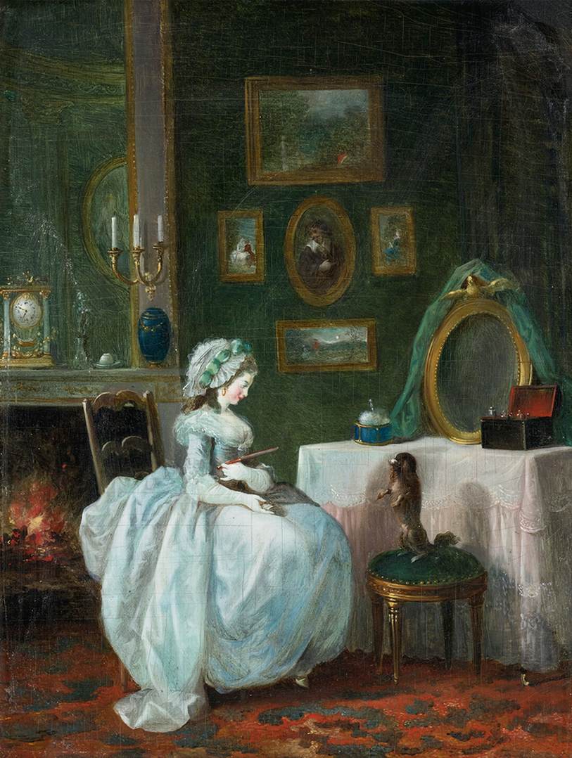 Lady at Her Dressing Table with a Dog