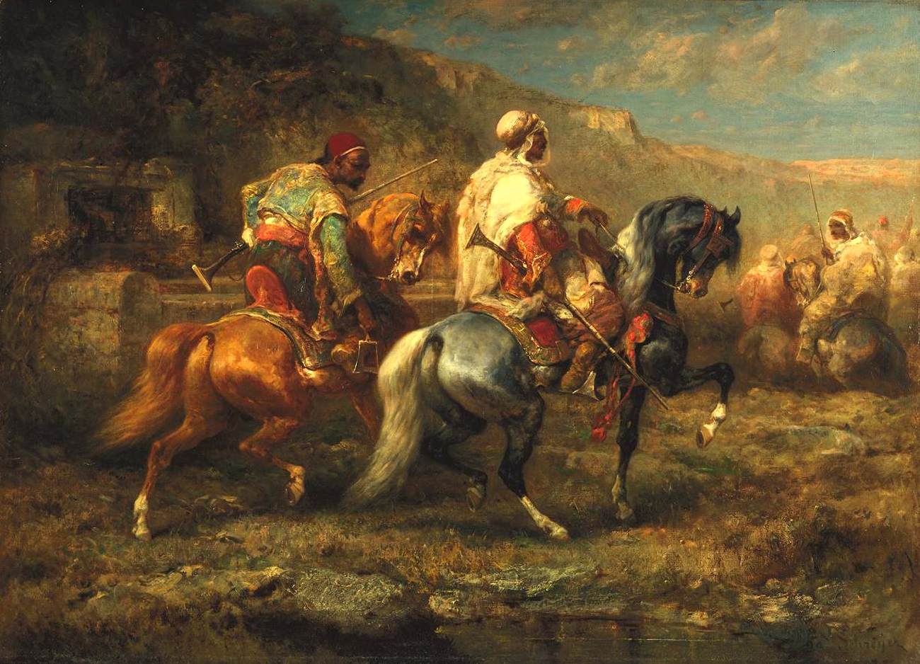 Arab Horsemen at Watering Hole