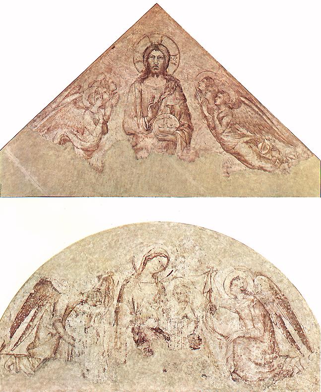 Saviour Blessing (tympanum) and Madonna of Humility (lunette)