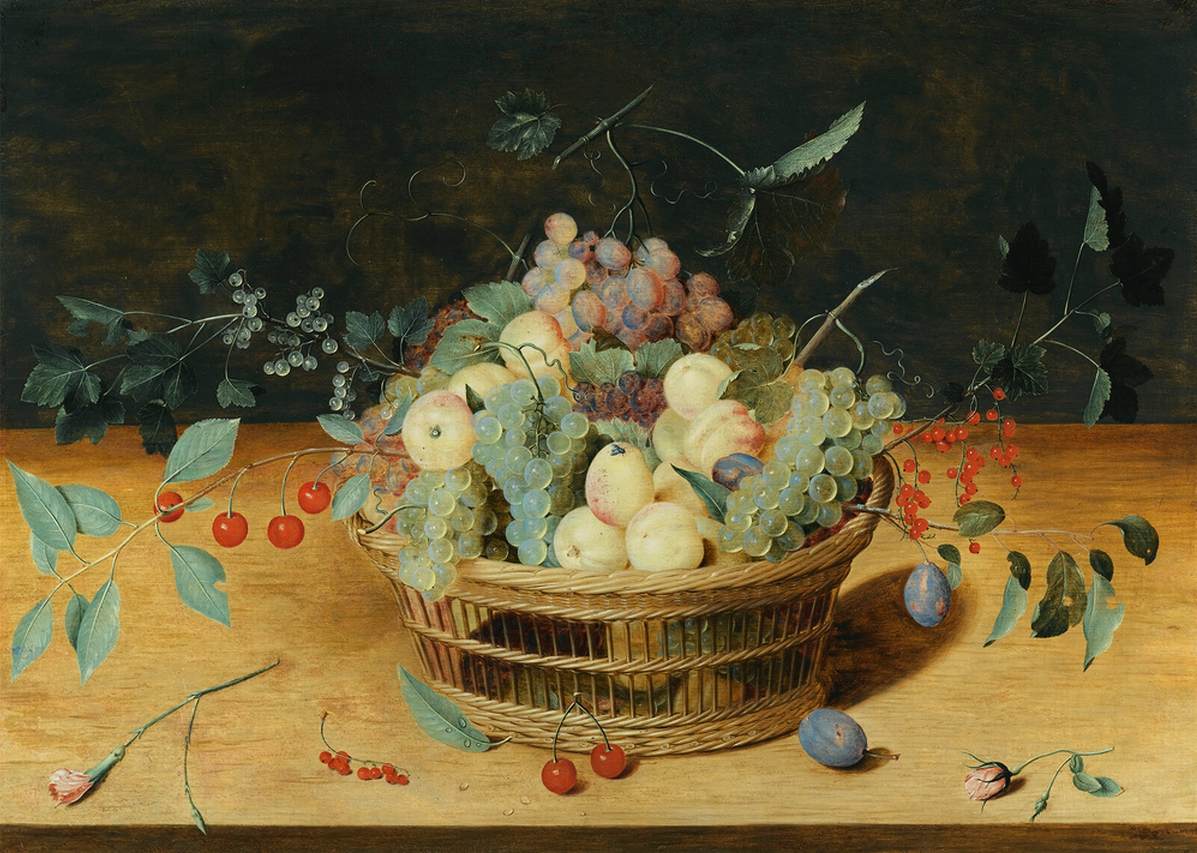 Still-Life of Fruit in a Basket on a Ledge