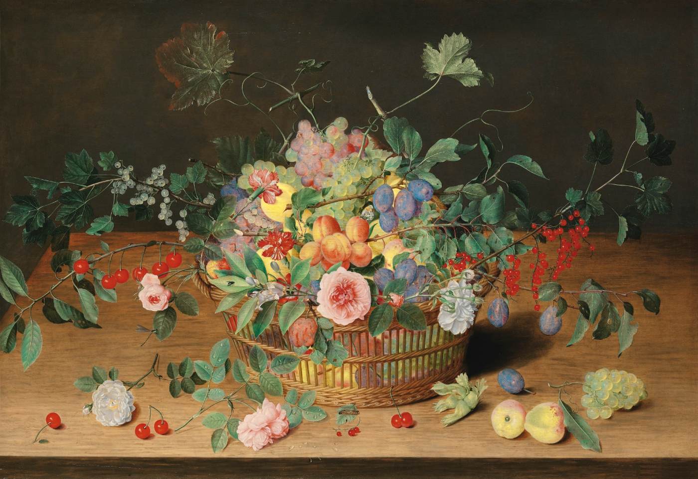 Still-Life with a Basket of Flowers and Fruit