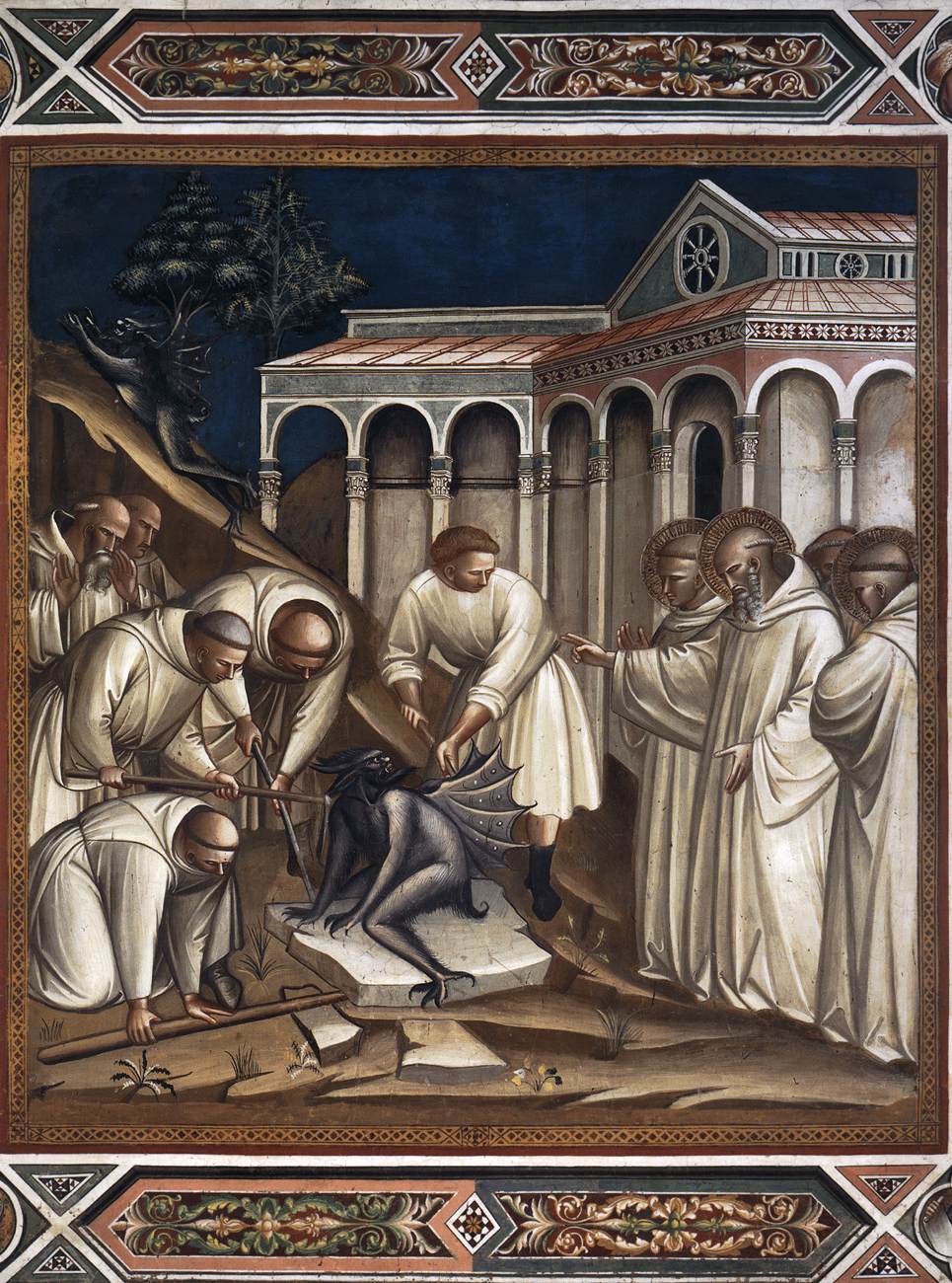 St Benedict's Prayer Enables the Monks to Lift the Stone on Which the Devil Is Sitting