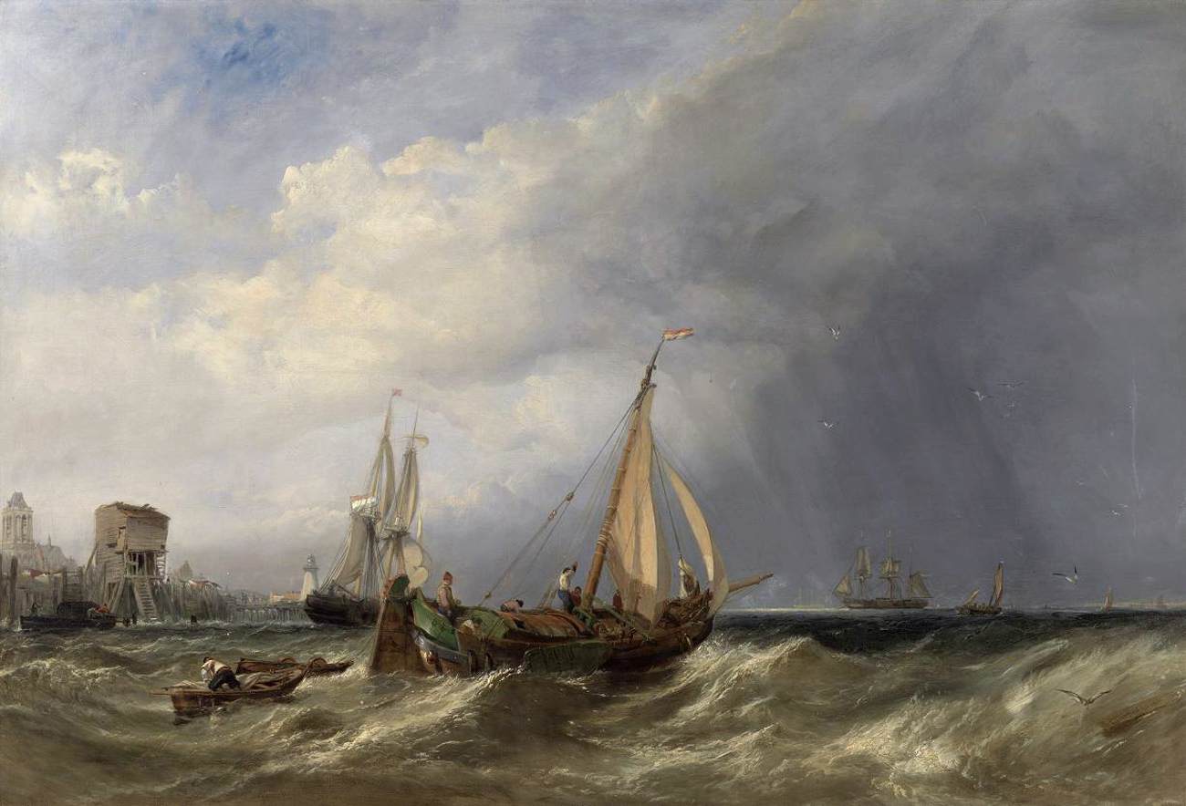 Dutch Barge and Merchantmen near Rotterdam
