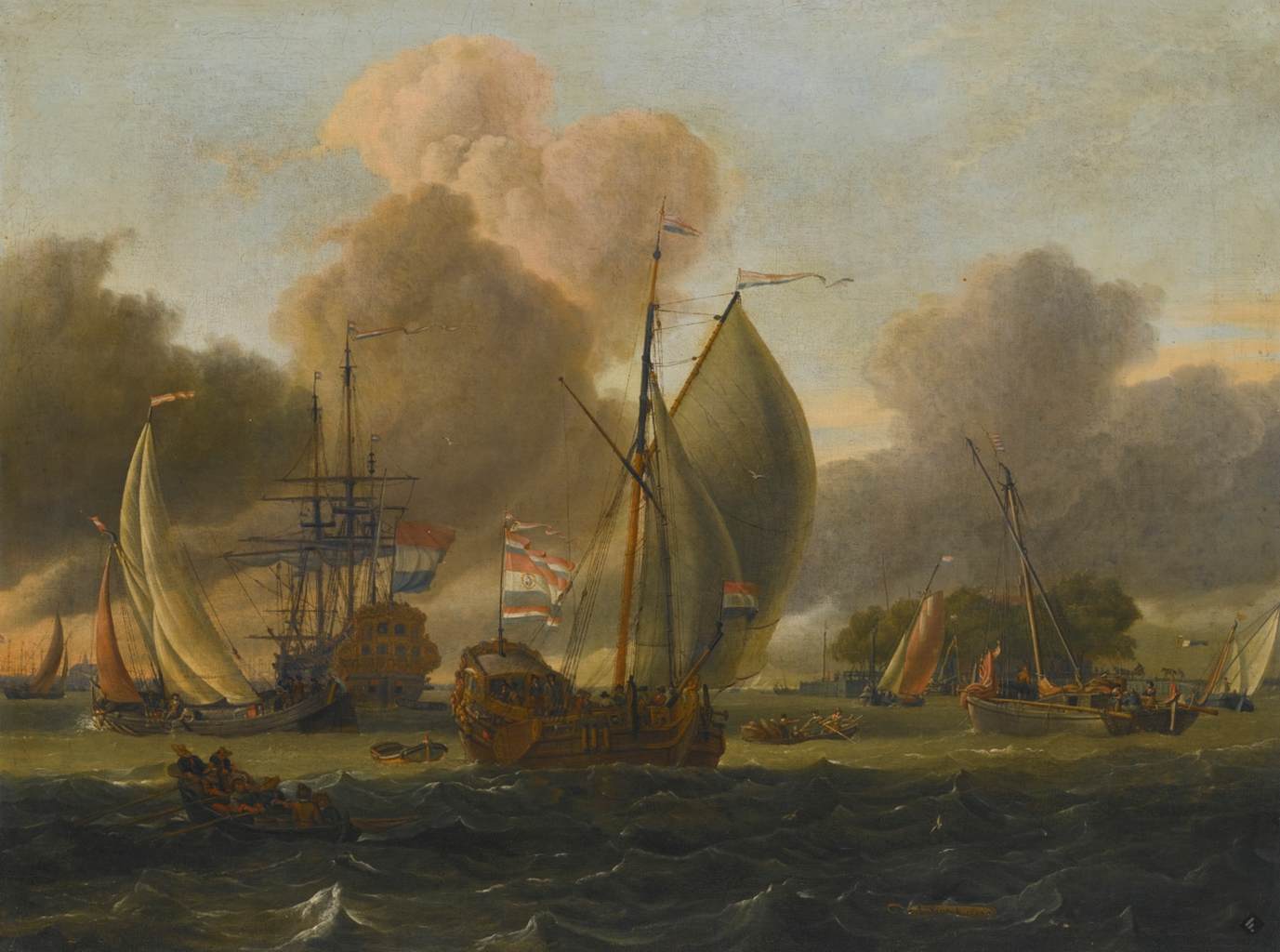 Dutch Man-'O-War, States Yacht and Other Ships in a Fresh Breeze