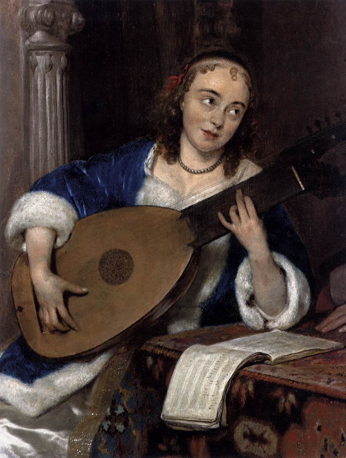 Woman Playing the Theorbo-Lute and a Cavalier (detail)