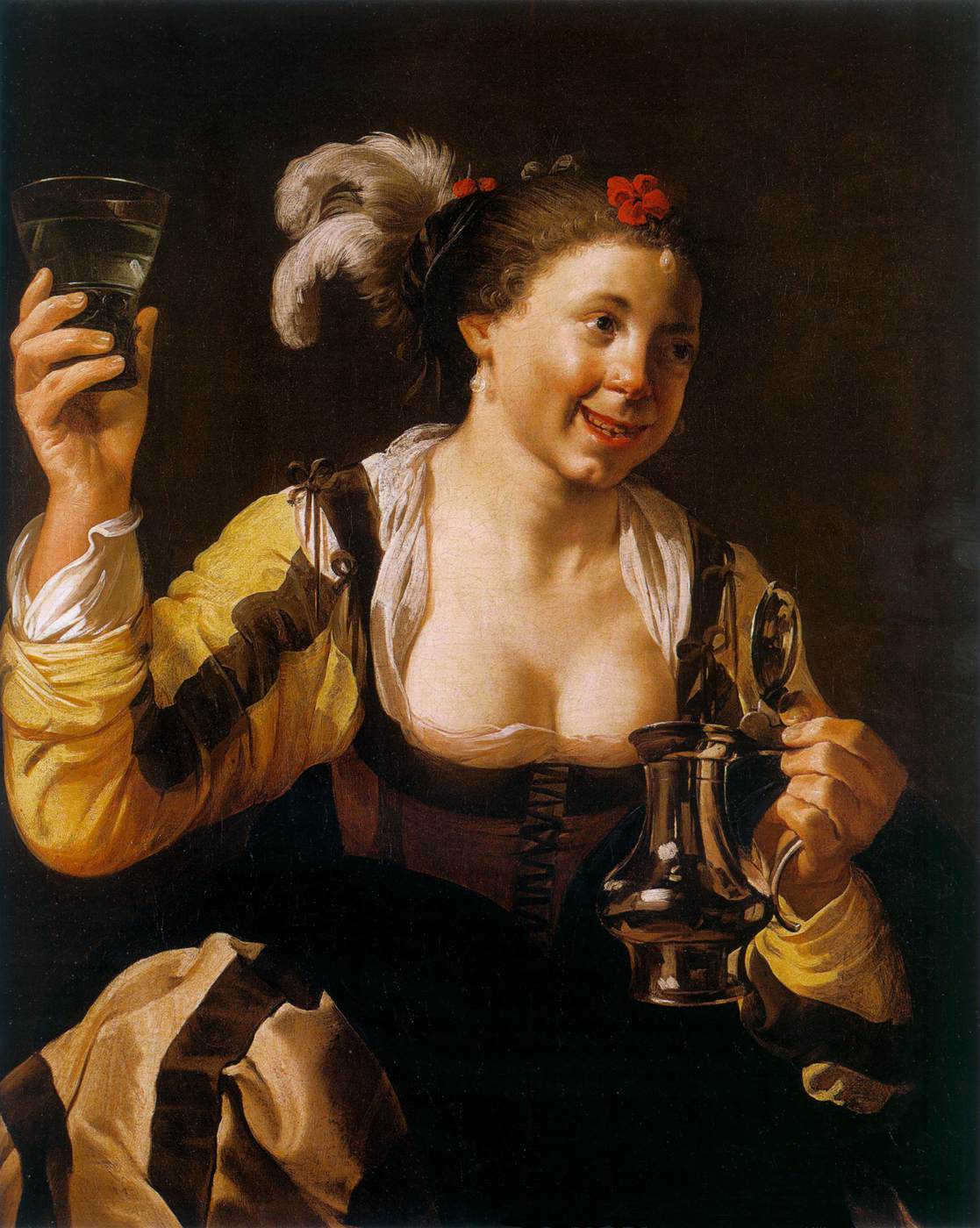 Girl Holding a Tankard and a Glass