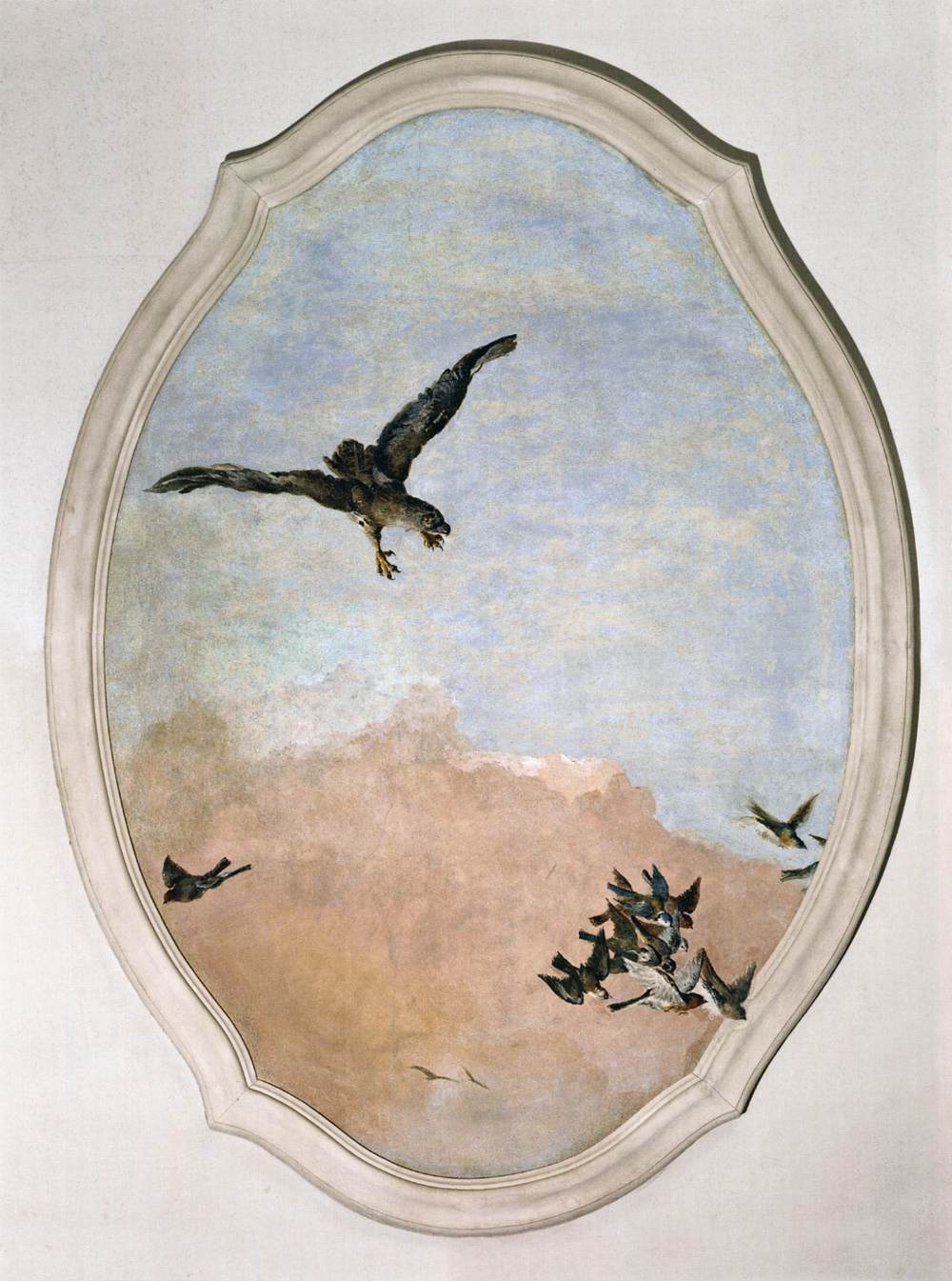 Falcon Pursuing a Flock of Finches