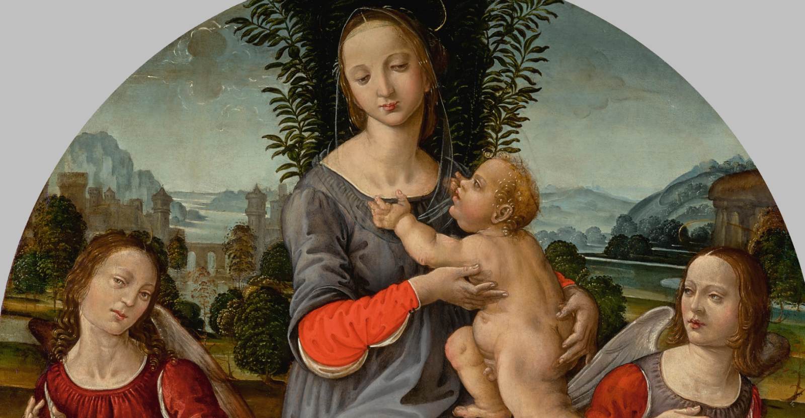 Virgin and Child in a Landscape, with Angels (detail)