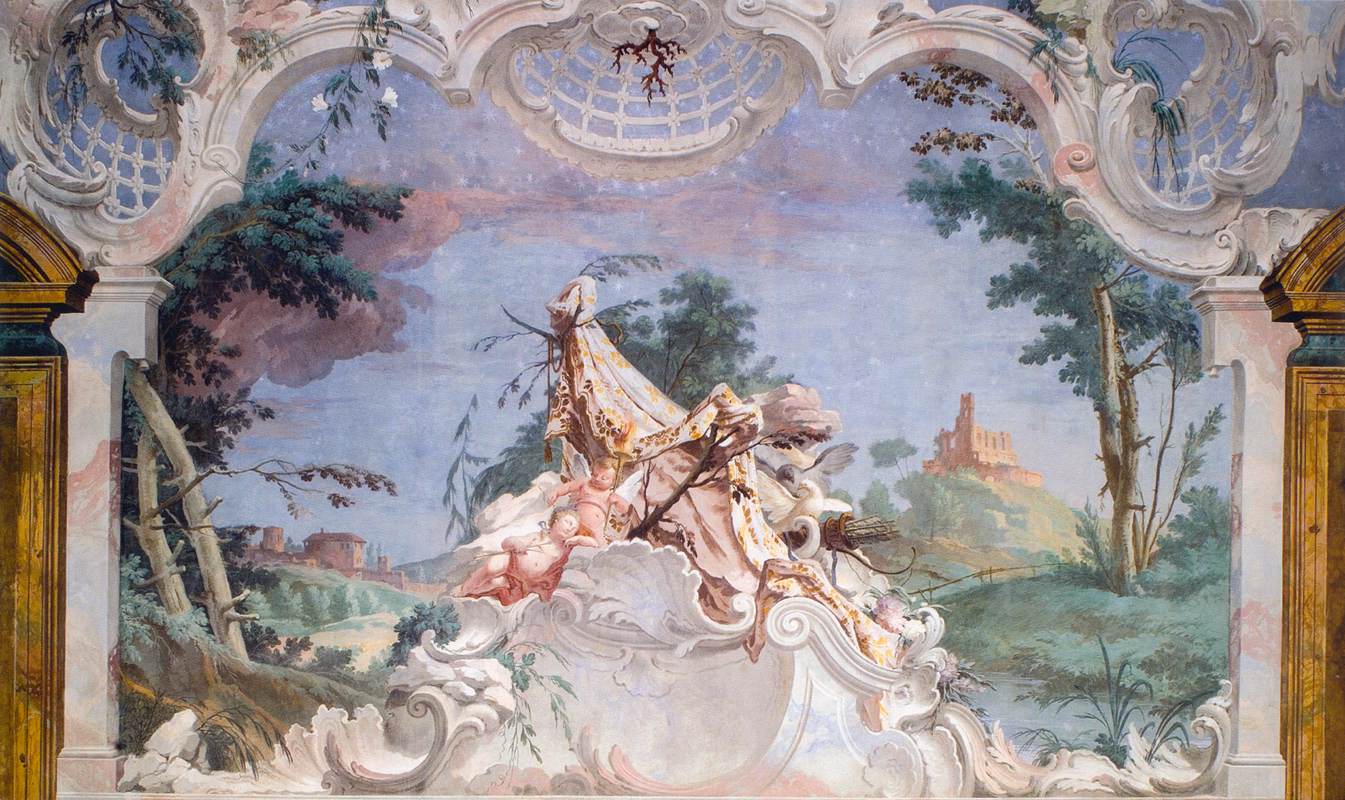 Sleeping Eros with a Putto and Doves in a Starry Landscape