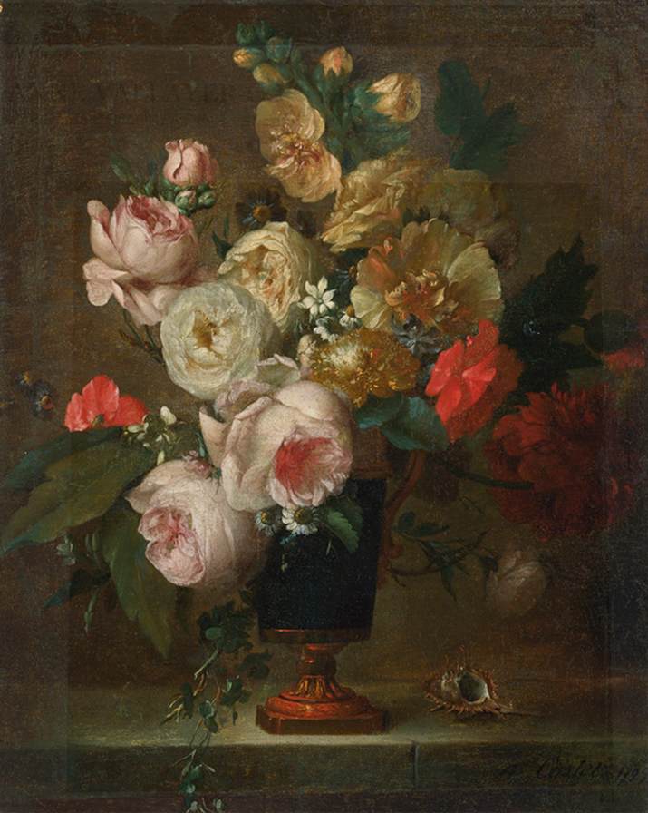 Still-Life of Flowers in a Vase with a Shell