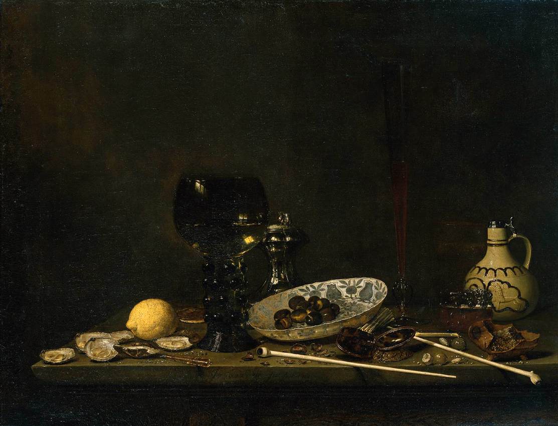 Still-Life with Römer, Flute Glass, Earthenware Jug and Pipes