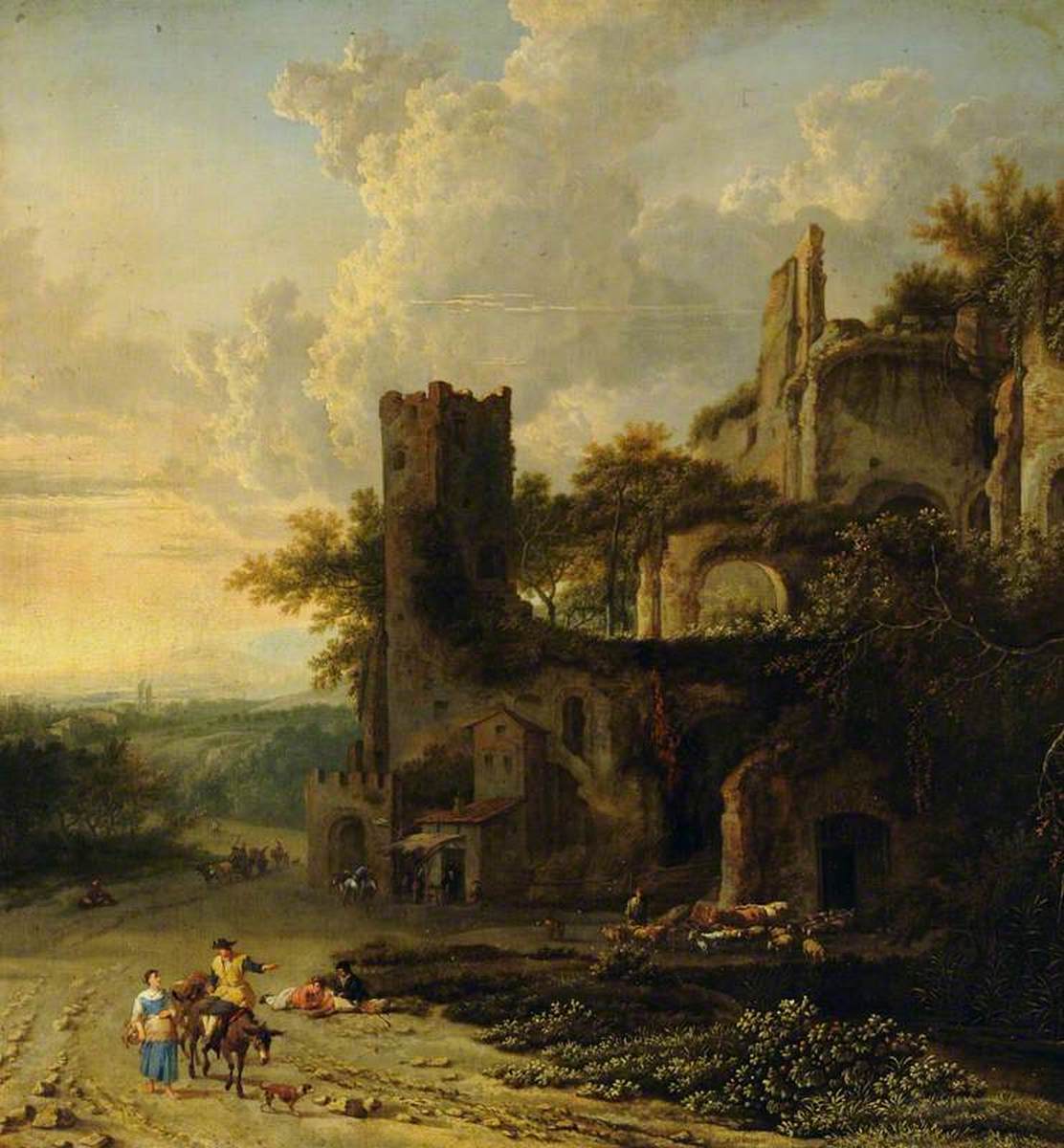 Italian Landscape with Peasants by a Ruined Castle