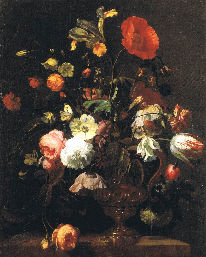 Flowers in a Vase with a Butterfly