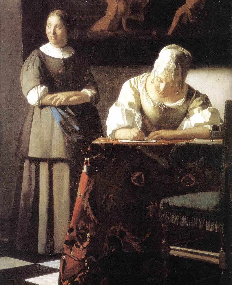 Lady Writing a Letter with Her Maid (detail)