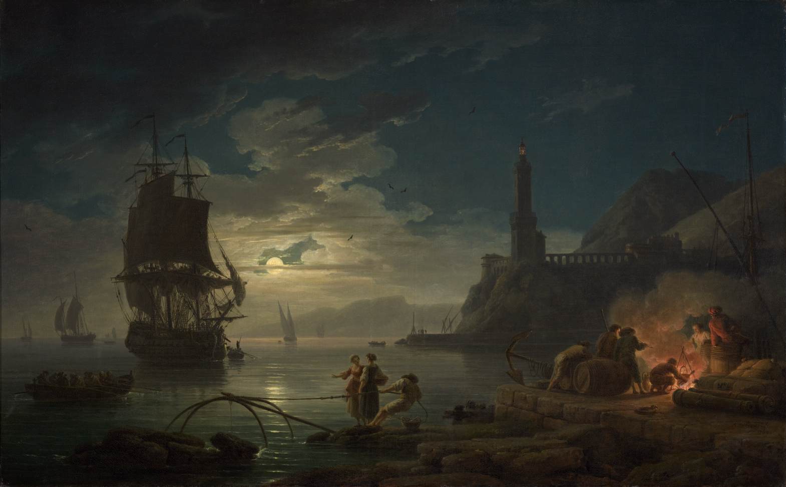 Coastal Scene in Moonlight