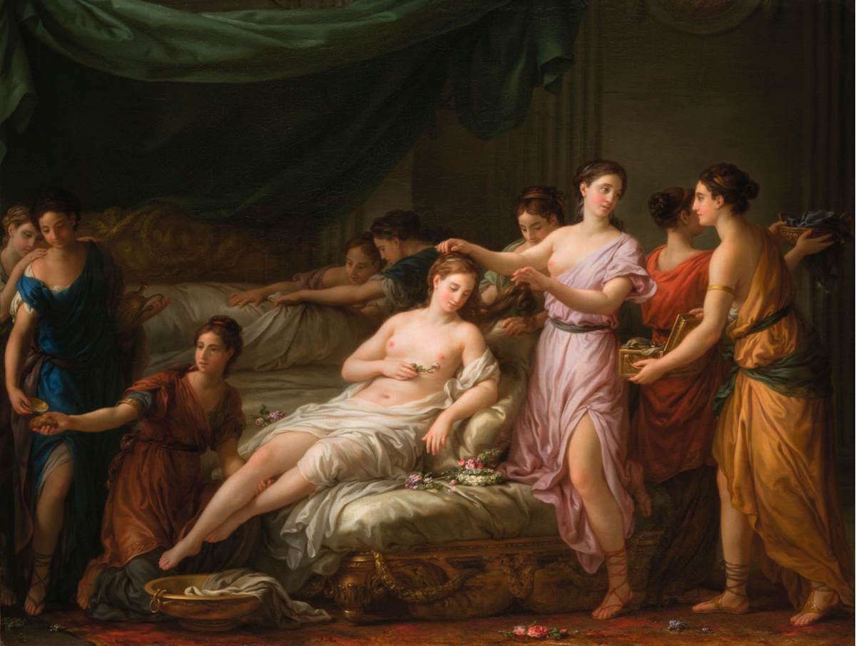 Women in Classical Dress Attending a Young Bride