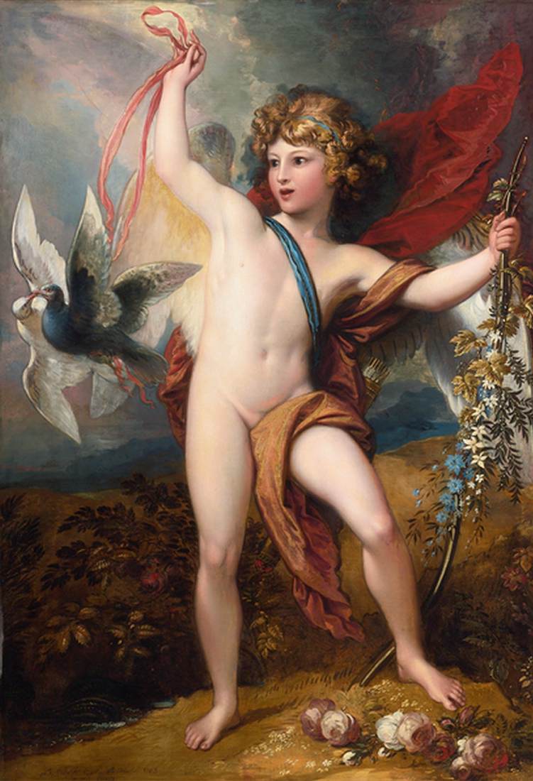 Cupid Releasing Two Doves