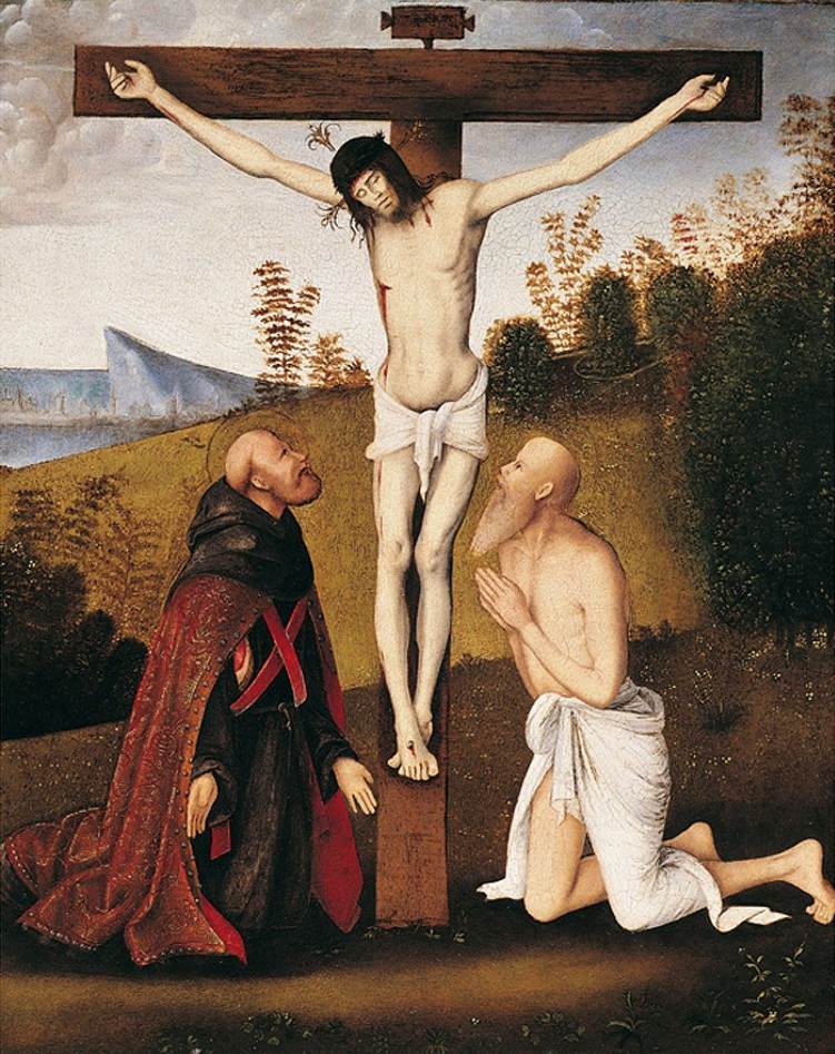 Christ on the Cross with St Jerome and an Augustinian Saint